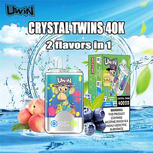 uwin crystal twins 40000 puffs dual flavor switching original genuine 40k type c charging port led display customizable. fast shipping