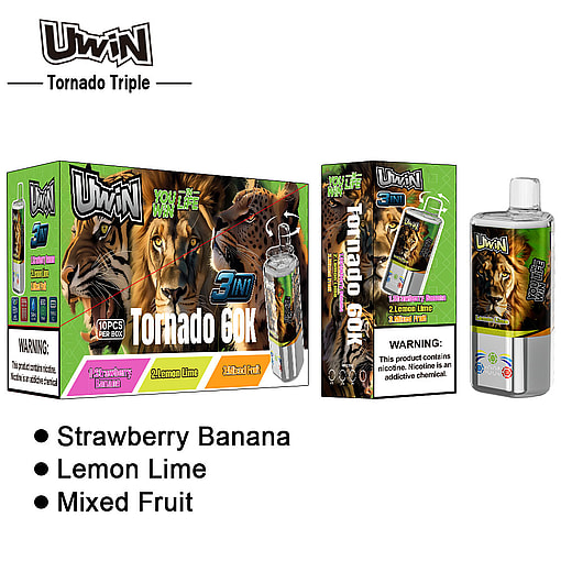 uwin tornado triple 60000 puffs three flavors switching 3in1 original genuine 60k type c charging port led display customizable. fast shipping