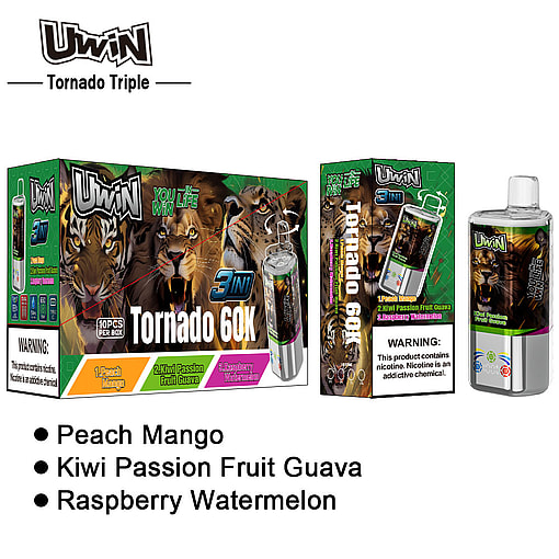 uwin tornado triple 60000 puffs three flavors switching 3in1 original genuine 60k type c charging port led display customizable. fast shipping