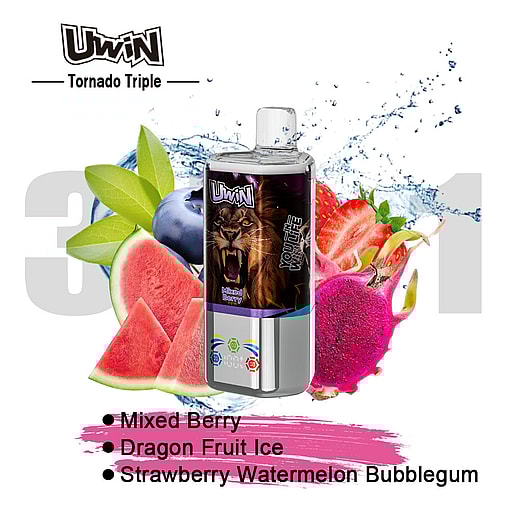 uwin tornado triple 60000 puffs three flavors switching 3in1 original genuine 60k type c charging port led display customizable. fast shipping