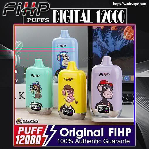 fihp digital 12000 puffs original genuine disposable vape type c charging port fihp 12k customizable fast shipping