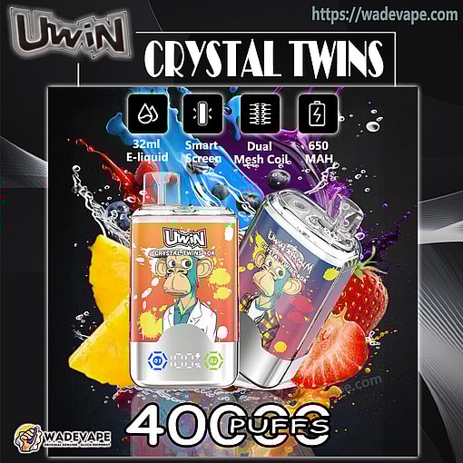 uwin crystal twins 40000 puffs dual flavor switching original genuine 40k type c charging port led display customizable. fast shipping