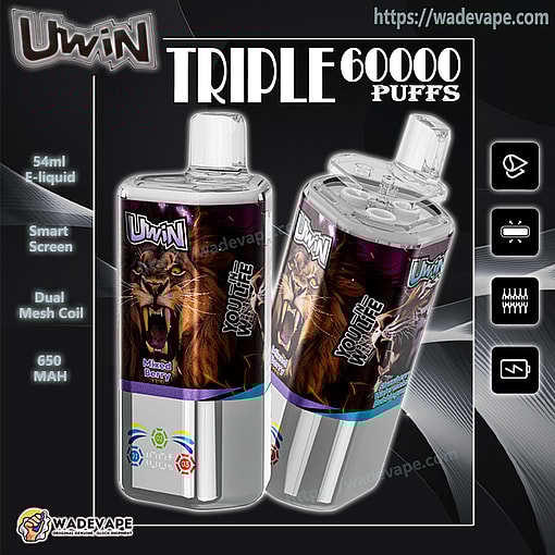 uwin tornado triple 60000 puffs three flavors switching 3in1 original genuine 60k type c charging port led display customizable. fast shipping