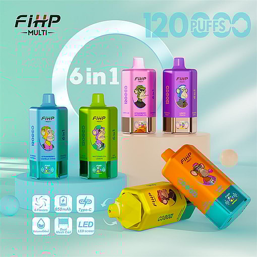fihp multi 120000 puffs 6in1 flavors original genuine six flavors disposable vape type c charging port fihp 120k customizable fast shipping