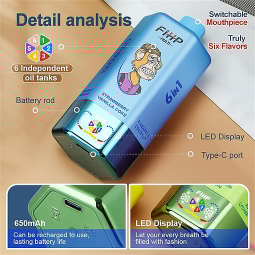 fihp multi 120000 puffs 6in1 flavors original genuine six flavors disposable vape type c charging port fihp 120k customizable fast shipping