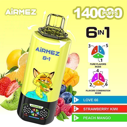 airmez 140000 puffs original airmez 6in1 140k 6 flavors in 1 vape led display type c port disposable e cigarettes customizable. fast shipping