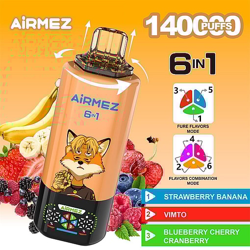 airmez 140000 puffs original airmez 6in1 140k 6 flavors in 1 vape led display type c port disposable e cigarettes customizable. fast shipping