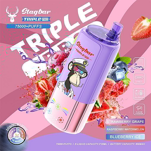 スタッグバー 75000 パフ オリジナルスタッグバー トリプルプロ 75k ベイプ LED ディスプレイ画面タイプ c ポート使い捨て電子タバコ eu 倉庫 3 5 日配達
