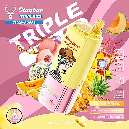 スタッグバー 75000 パフ オリジナルスタッグバー トリプルプロ 75k ベイプ LED ディスプレイ画面タイプ c ポート使い捨て電子タバコ eu 倉庫 3 5 日配達