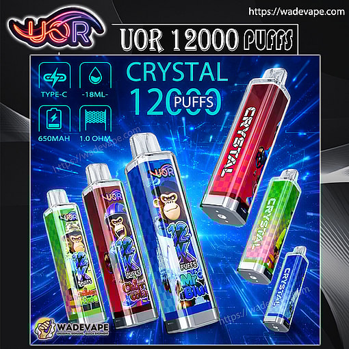 uor 12000 puffs original uor crystal 12k vape led rainbow lights type c port disposable e cigarettes customizable. fast shipping