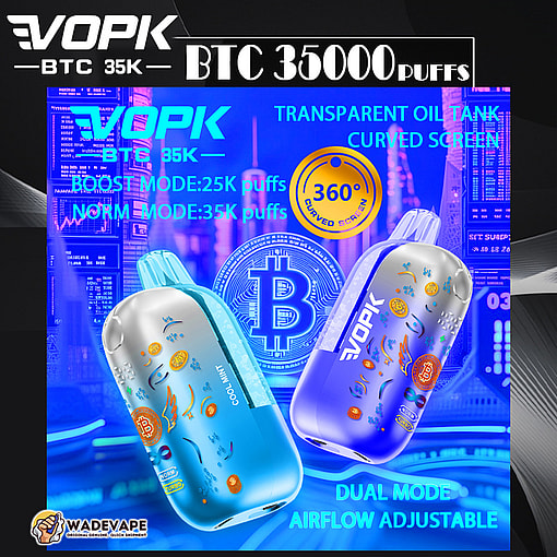 vopk btc 35000 puffs original vopk btc 35k smart curved screen type c port disposable e cigarettes customizable. fast shipping