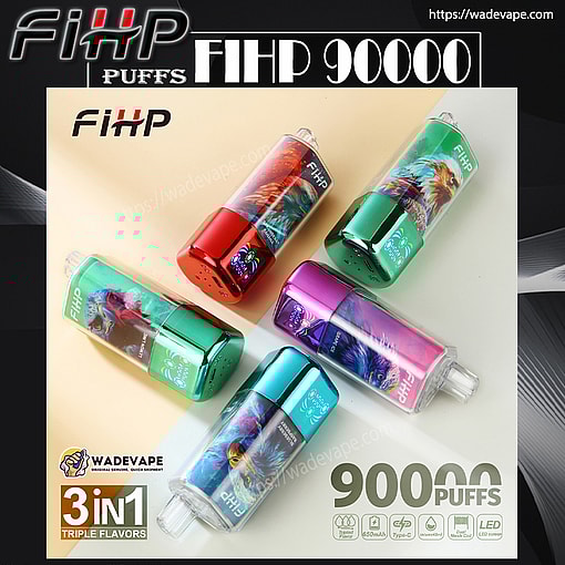 fihp 90000 puffs original fihp 3in1 90k 3 flavors in 1 vape led display type c port disposable e cigarettes customizable. fast shipping