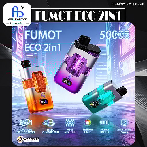 fumot eco 50000 puffs original fumot eco 50k double flavors vape led display type c port disposable e cigarettes customizable. fast shipping