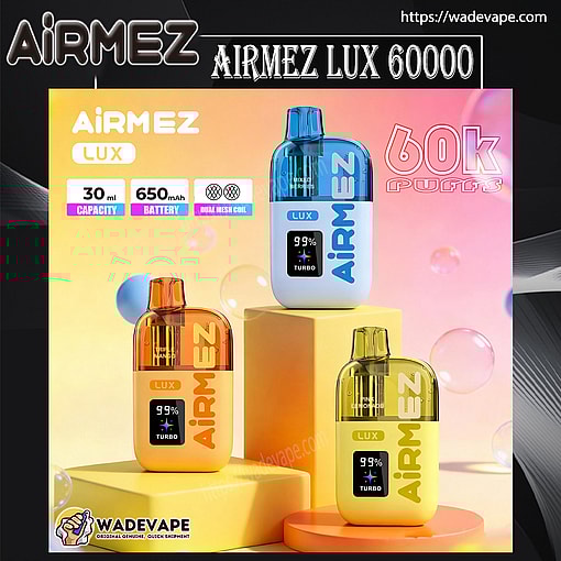 airmez lux 60000 puffs original airmez lux 60k transparent oil tank vape led display type c port disposable e cigarettes customizable. fast shipping
