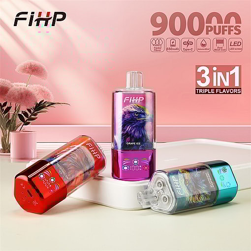 fihp 90000 puffs original fihp 3in1 90k 3 flavors in 1 vape led display type c port disposable e cigarettes customizable. fast shipping
