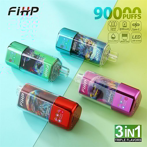 fihp 90000 puffs original fihp 3in1 90k 3 flavors in 1 vape led display type c port disposable e cigarettes customizable. fast shipping