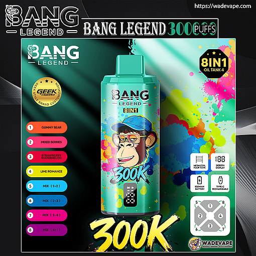 bang legend 300000 puffs original bang legend 8in1 300k vape led display type c port disposable e cigarettes customizable fast shipping
