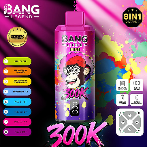 bang legend 300000 puffs original bang legend 8in1 300k vape led display type c port disposable e cigarettes customizable fast shipping
