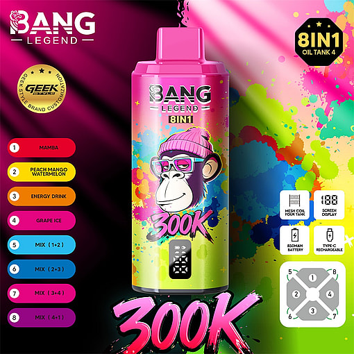 bang legend 300000 puffs original bang legend 8in1 300k vape led display type c port disposable e cigarettes customizable fast shipping