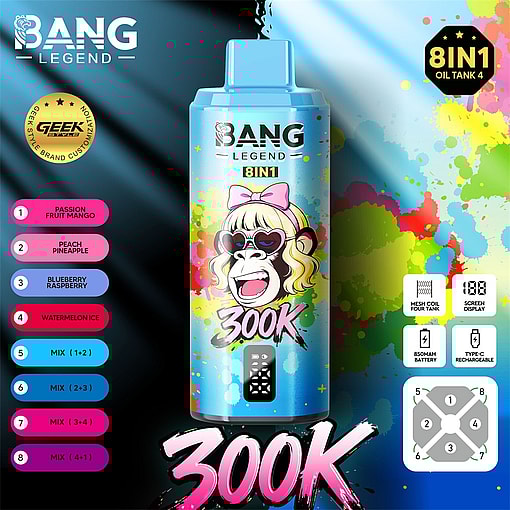 bang legend 300000 puffs original bang legend 8in1 300k vape led display type c port disposable e cigarettes customizable fast shipping