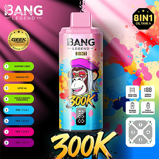 bang legend 300000 puffs original bang legend 8in1 300k vape led display type c port disposable e cigarettes customizable fast shipping