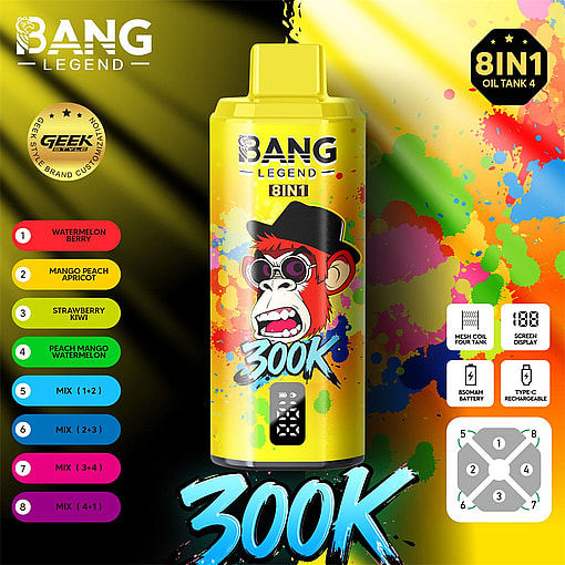 bang legend 300000 puffs original bang legend 8in1 300k vape led display type c port disposable e cigarettes customizable fast shipping
