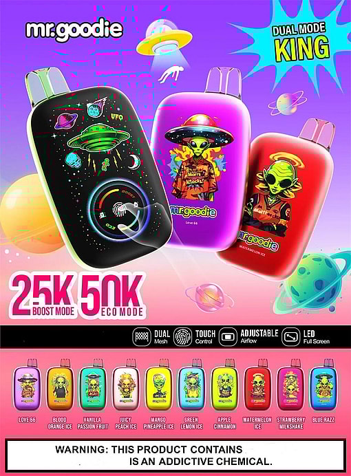 mr.goodie dual mode king 50000 puffs 25k & 50k dual mode switching original genuine mr.goodie 50k customizable. fast shipping
