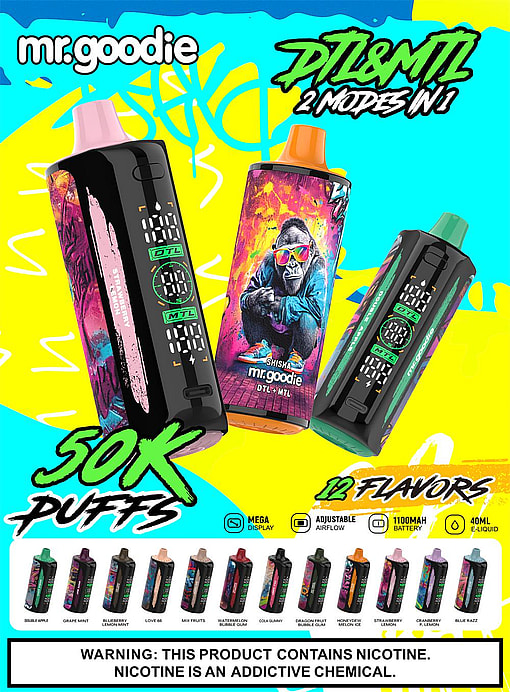 mr.goodie shisha 60000 puffs dtl & mtl dual mode switching 50k original genuine mr.goodie 50k customizable. fast shipping