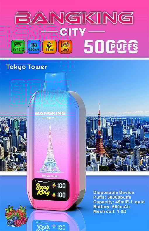 bang king city 50000 puffs original bang king city 50k led screen type c port disposable e cigarettes customizable. fast shipping