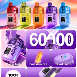 airmez lux 60000 puffs original airmez lux 60k transparent oil tank vape led display type c port disposable e cigarettes customizable. fast shipping