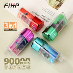 fihp 90000 puffs original fihp 3in1 90k 3 flavors in 1 vape led display type c port disposable e cigarettes customizable. fast shipping
