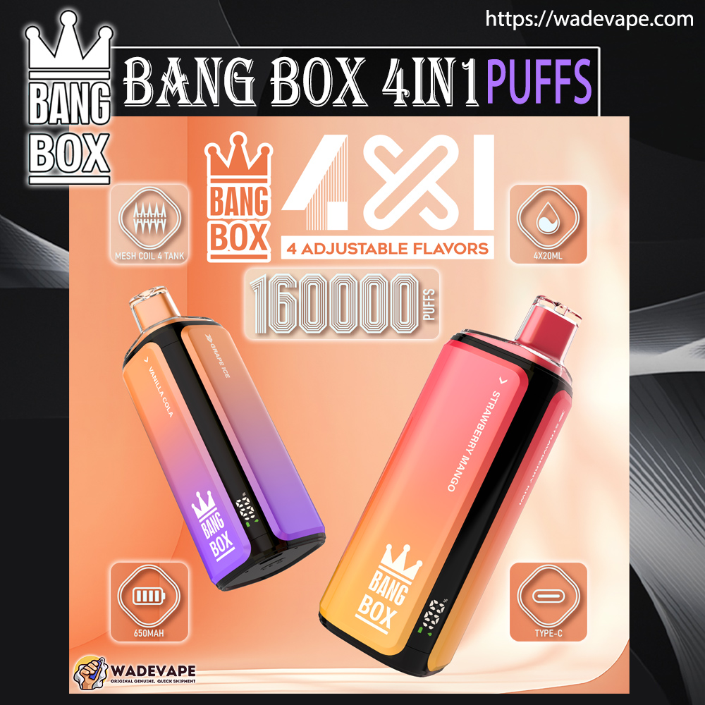 BANG BOX 160000 Puffs Original Bang Box 4in1 160K Vape LED Display Type-C  Port E-Cigarettes jetables personnalisables Expdition rapide - WadeVape