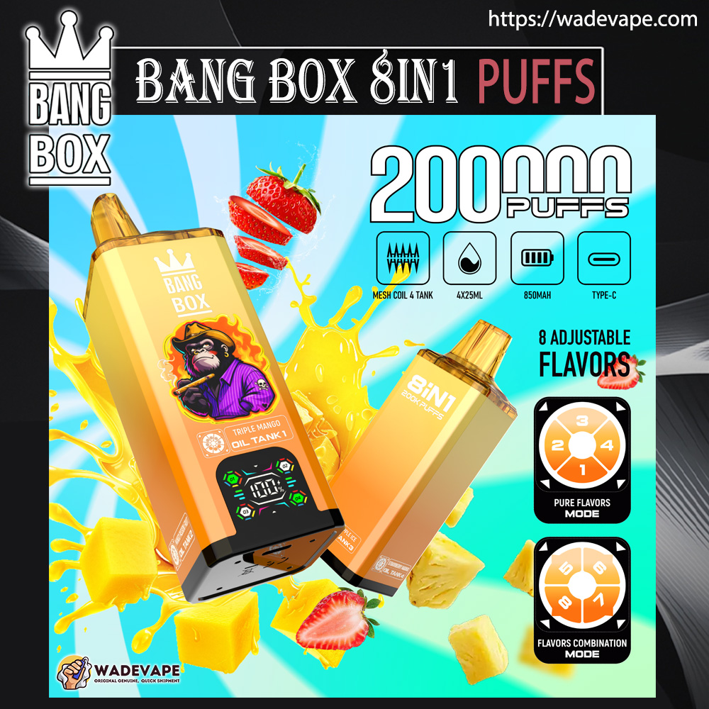 BANG BOX 200000 Puffs Original Bang Box 8in1 200K Vape LED Display Type-C  Port Disposable E-Cigarettes Customizable Fast Shipping - WadeVape