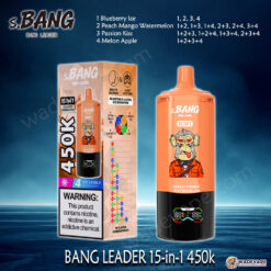 bang leader 15 in 1 450k disposable vape | smart display type c port| adjustable 4 level ice | dual mode mouth/lung suction vape