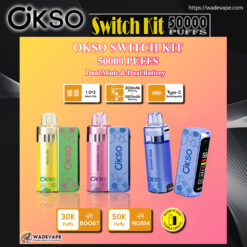 okso switch kit 50000 puffs disposable vape | dual mode dual battery vape | magnetic snap replaceable pod system type c port