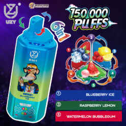 uzy 6 in 1 150000 puffs disposable vape | 6 flavor rotating switch 64ml e liquid | smart led display type c port