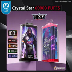 uzy crystal star 60000 puffs disposable vape | smart full screen | 40ml e liquid | dual mesh coil type c port